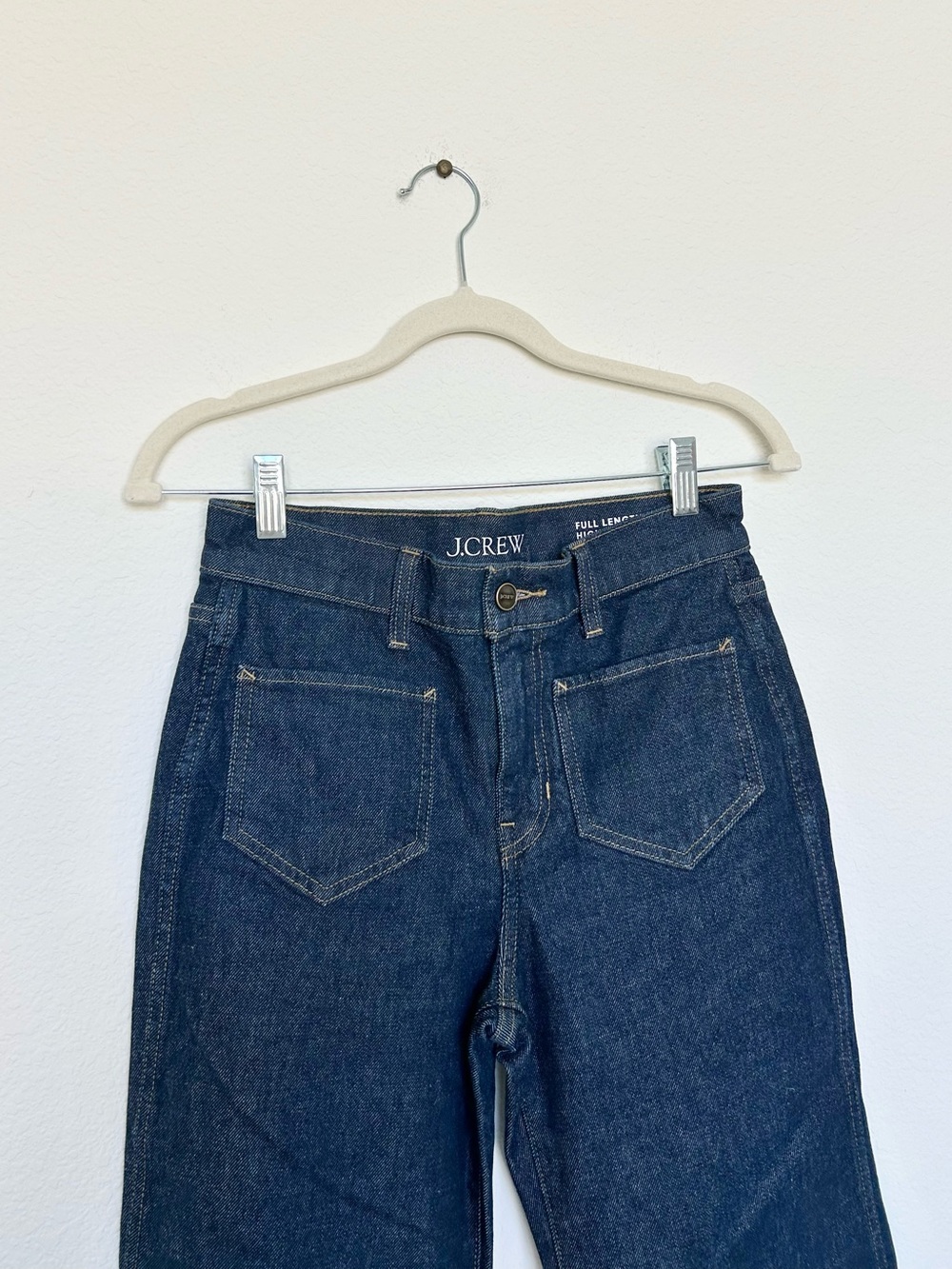 J. Crew Full Length Slim Wide Jean with Patch Pockets in Rinse Wash - Picture 8 of 12